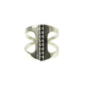 Rhodium Plated Ring With One Row Black CZ -0
