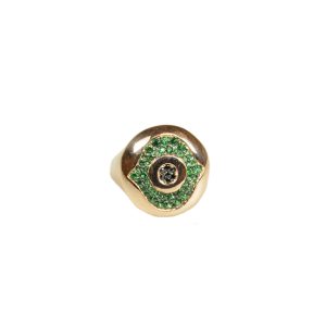 Rose Gold Plated Ring With Green & Black CZ -0