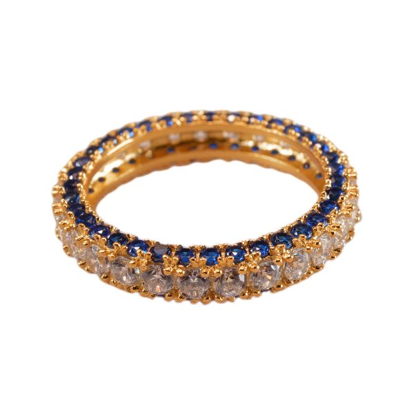 Simple Rose Gold Plated Ring With Blue & White CZ -0