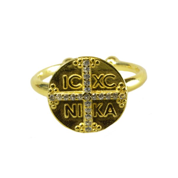 Gold Plated Coin Ring With White CZ-0