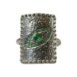 Black Plated Evil Eye Ring With Green CZ-0