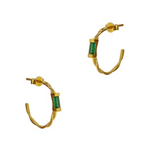 Gold Hoops With Green CZ-0