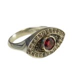 Rhodium Plated Evil Eye Ring With Red CZ-0