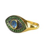 Gold Plated Evil Eye Ring With Ligth Blue CZ-0