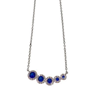 Rhodium Plated Necklace With Blue CZ-0