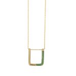 Necklace Square Pendant With Green CZ-0