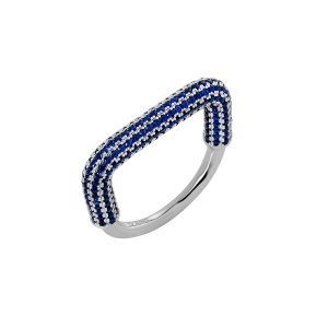 Square Rhodium Ring With Blue CZ-0