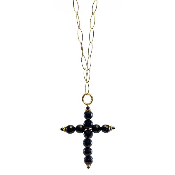 Onyx Long Necklace With Cross-0
