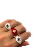 Ring With Red Enamel And White CZ-15391