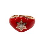 Ring With Red Enamel And White CZ-0