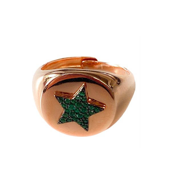 Rose Gold Star Ring With Green CZ-0