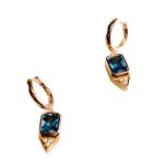 Rose Gold Square Hoops Earrings With Light Blue CZ-0