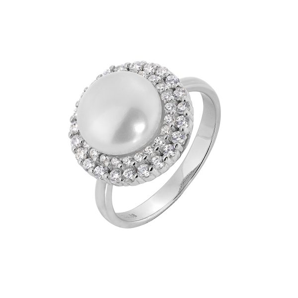 Ring With CZ And Pearl-0