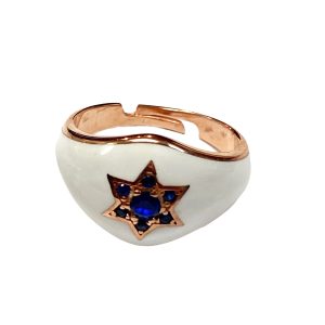 Ring With White Enamel And Blue CZ-0