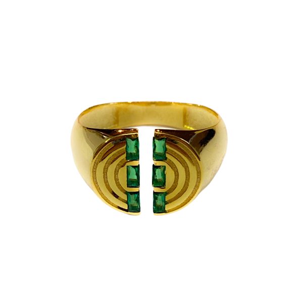 Gold Open Ring With Green CZ-0
