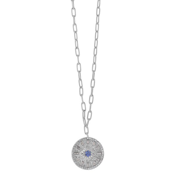 Rhodium Necklace With Evil Eye And CZ-0