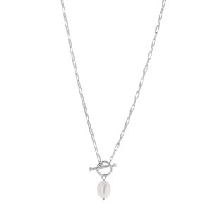 Rhodium Necklace With Pearl-0