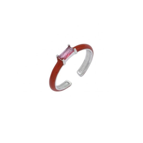 Δαχτυλίδι Με Κόκκινο Σμάλτο Από Επιροδιώμενο Ασήμι 925