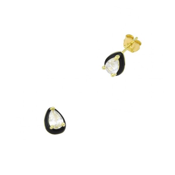 Σκουλαρίκια Σταγόνες Μαύρες Από Επιχρυσωμένο Ασήμι 925