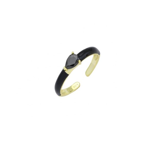 Δαχτυλίδι Με Μαύρο Σμάλτο Από Επιχρυσωμένο Ασήμι 925