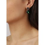 Σκουλαρίκια Από Επιχρυσωμένο Ατσάλι Με Πράσινα Κρύσταλλα