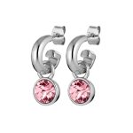 420009 DYRBERG/KERN Anna Earrings Σκουλαρίκια Κρικάκια Από Επιροδιωμένο Ατσάλι Με Ροζ Κρύσταλλο