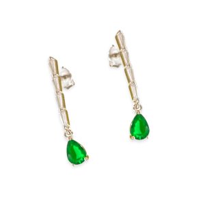 Silver Earrings With Green CZ