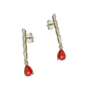 Silver Earrings With Red CZ
