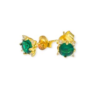 Καρφωτά Σκουλαρίκια Από Επιχρυσωμένο Ασήμι 925 Με Πράσινο Ζιργκόν