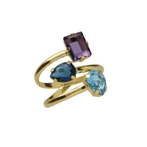 A4716-12DA Balance gold-plated adjustable ring with purple crystal Victoria Cruz