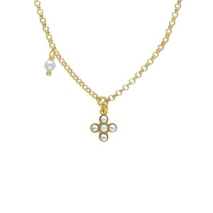 A4550-07DG Cintilar gold-plated short necklace with white in cross shape Victoria Cruz