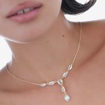 A4652-07DT Purpose gold-plated long necklace with white crystal in marquise shape Victoria Cruz