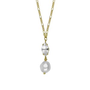A4653-07DG Purpose gold-plated short necklace with white crystal in marquise shape and pearl Victoria Cruz