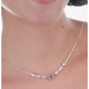 A4707-12HG Serenity rhodium-plated short necklace with pink crystal in rectangle shape Victoria Cruz