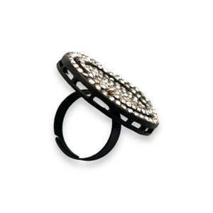 Round Big Black Ring With Crystals