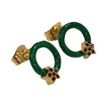 Σκουλαρίκια Αστεράκια Με Πράσινο Σμάλτο Και Ζιργκόν Από Επιχρυσωμένο Ασήμι 925