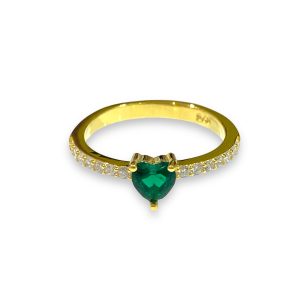 Δαχτυλίδι Καρδιά Από Επιχρυσωμένο Ασήμι 925 Με Πράσινο Ζιργκόν