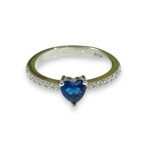 Δαχτυλίδι Καρδιά Από Επιροδιωμένο Ασήμι 925 Με Μπλε Ζιργκόν