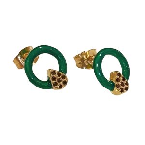 Stud Green Enamel Earrings With Drop