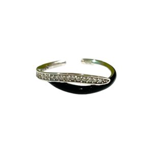 Rhodium Plated Ring With Enamel And Cz