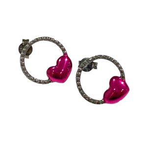 Σκουλαρίκια Καρδιές Με Ροζ Σμάλτο Από Επιροδιωμένο Ασήμι 925