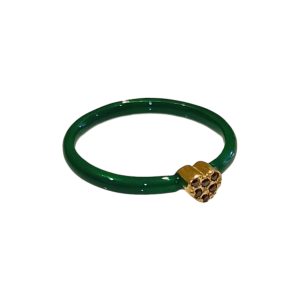 Heart Ring In Green Enamel With CZ Stones