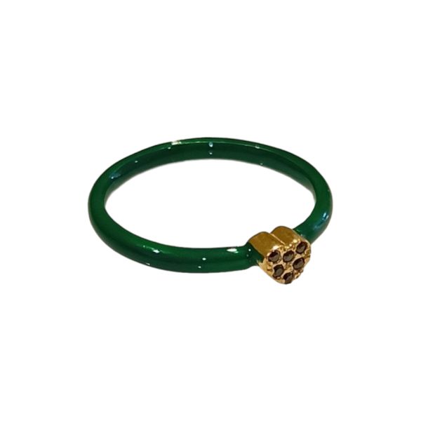 Δαχτυλίδι Καρδιά Με Πράσινο Σμάλτο Και Ζιργκόν Από Επιχρυσωμένο Ασήμι 925