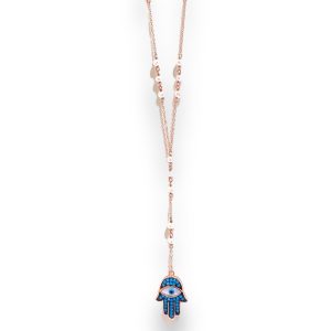 Rose Gold Plated Long Necklace With Evil Eye
