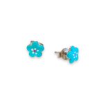 Flower Earrings In Blue Ciel Enamel