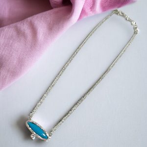 Rhodium Plated Necklace With Turqoise
