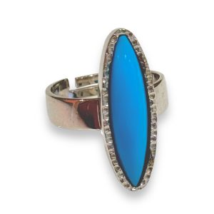 Rhodium Plated Ring With Turqoise