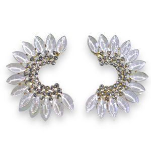 Gold Plated Earrings With White Crystals