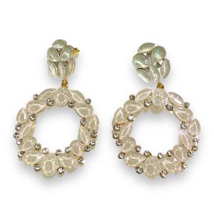 Gold Plated Brass Earrings With White Crystals