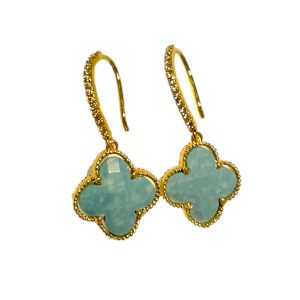 Gold Plated Earrings With Ligth Blue Crystal
